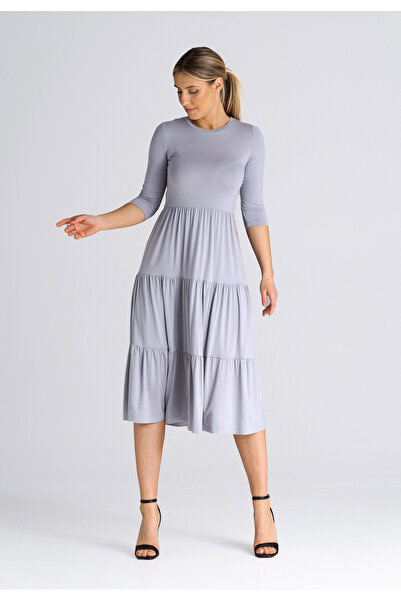 Figl Ruffled bodycon dress - 3/4 sleeve dress gray M943 size L