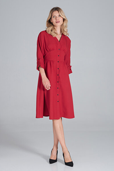 Figl Cherry midi dress with buttons and 3/4 sleeves for everyday wear - M843 size L