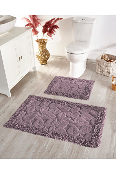 VERO VANNI Yaprak Mürdüm Banyo Paspas Seti