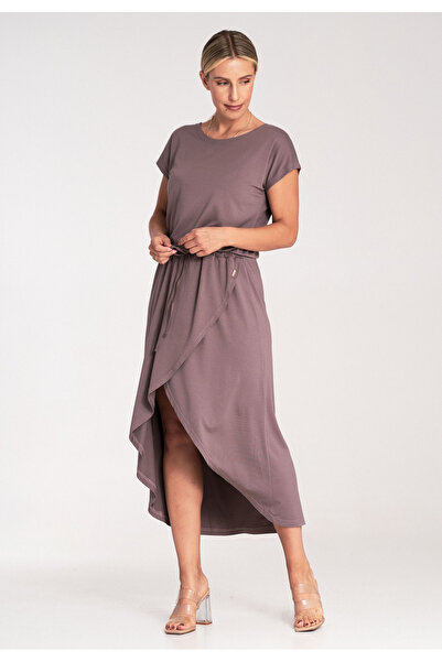 Figl Asymmetrical midi dress - knot dress - M1041 brown L