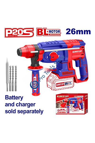 EMTOP Ciocan rotopercutor fără fir, 26 mm, 4 accesorii incluse, 5000 bpm, 110...