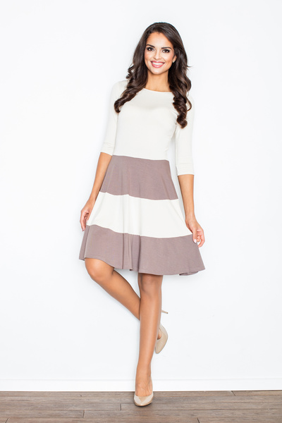 Figl Casual midi dress - Flared dress with 3/4 sleeves - brown M279 size XL