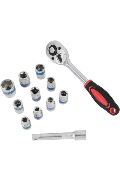 Bmb مجموعة مفاتيح ربط متينة من MFH TOOLS - 12 قطعة بقياس 1/2 بوصة - مجموعة مفاتيح ربط من الكروم والفاناديوم