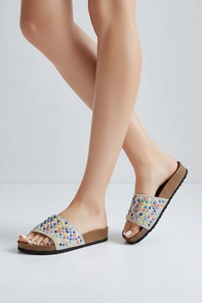 Konfores 2232-Pien Papuci de damă cu talpă anatomică din plută cu mărgele