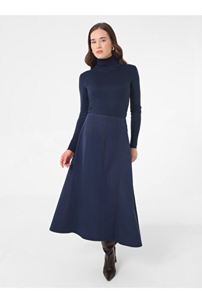 Refka Segmented Flared Skirt with Stitching Detail - Navy Blue -