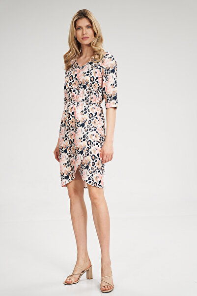 Figl Floral wrap dress with elastic waist and short sleeves - M702 size L
