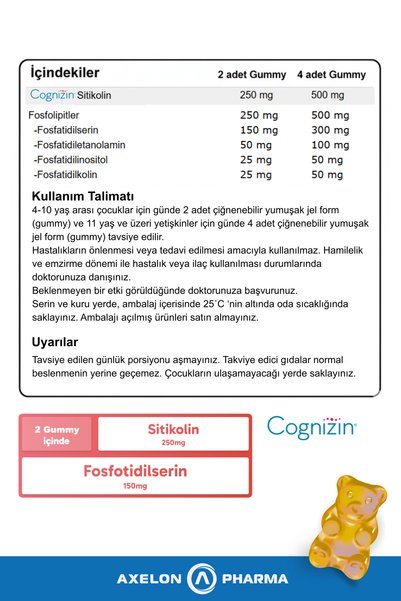 AXELON PHARMA Cognidem Gummy 60 Pieces – Food Supplement Containing Cytidine (Cognizin) & Phosphatidylserine