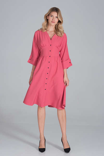 Figl Casual coral midi dress with buttons and 3/4 sleeves - M843 size L