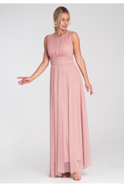 Figl Rochie de seară maxi fără mâneci - Rochie din plasă - Roz M1205 mărimea ...