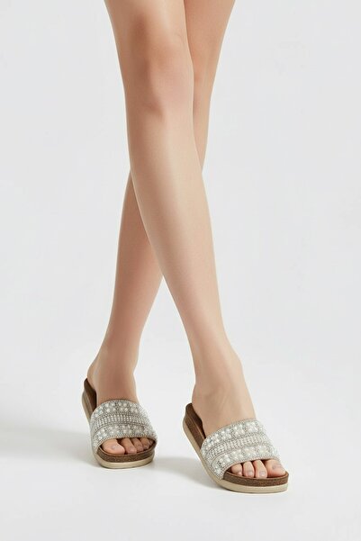 Konfores 2232-Pien Anatomical Cork Sole Beaded Women's Slippers