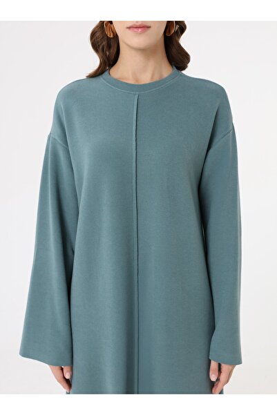 Benin Soft Buttoned Stitching Detailed Hijab Dress - Water Green -