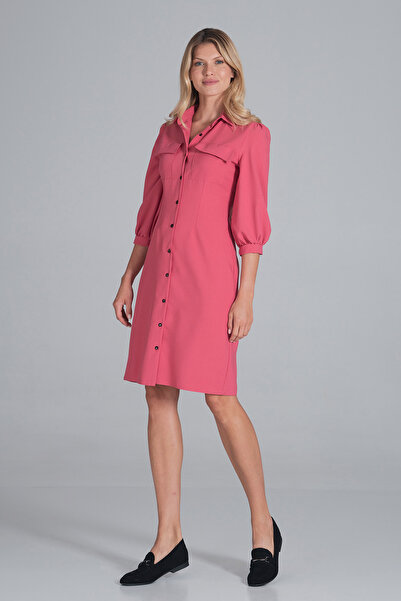 Figl Casual shirt dress with 3/4 sleeves, coral color - M849, size XL