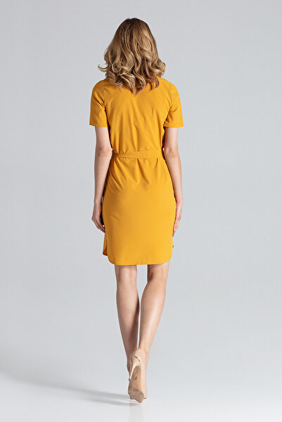 Figl Mustard dress with belt - Trendy summer dress M669 size M