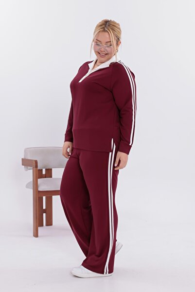 Siyezen Plus Size Gold Button Detailed Striped Suit