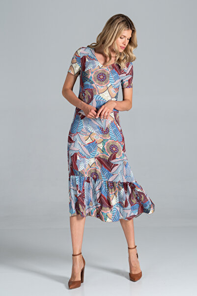 Figl Summer midi dress with pattern and short sleeves - M827 size M