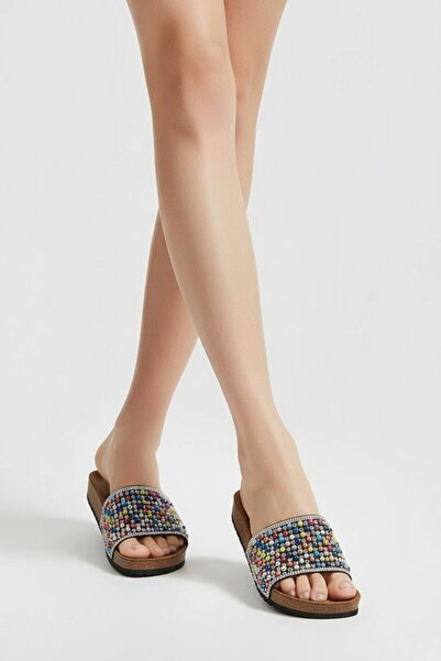 Konfores 2232-Pien Anatomical Cork Sole Beaded Women's Slippers