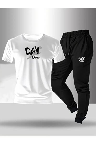 CLASİVA Modern Oversized Day One Printed Short Sleeve Sportswear Custom Design Tracksuit Set