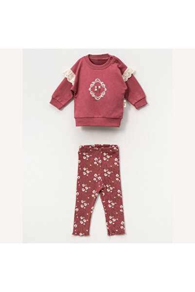 NOBLEKIDS Baby Girl Set with Lace Shoulder Detail – Sweatshirt & Leggings Bottom