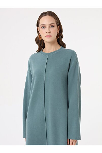 Benin Soft Buttoned Stitching Detailed Hijab Dress - Water Green -