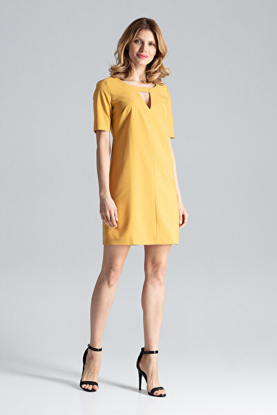 Figl Elegant yellow mini dress with neckline - M634 size M