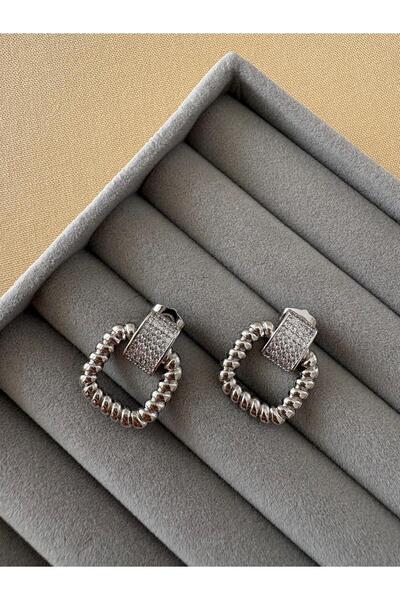 marsel aksesuar Special Series Xuping Twisted Square Stone Detailed Silver Earrings
