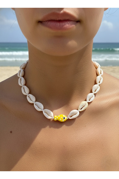 SOFT Doğal Deniz Kabuğu Kolye Balık Figürlü Nazar Boncuklu Choker Kolye Uç Kı...