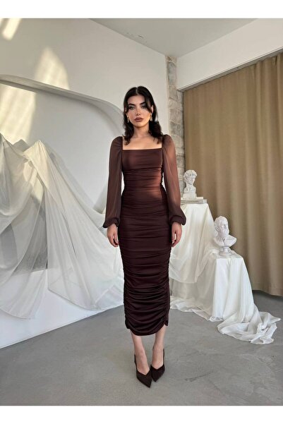 conconmoda Engla Büzgülü Midi Elbise