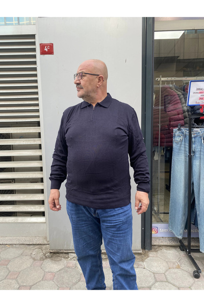 DURVEN Men's Plus Size Half Zip Knit Sweater - Navy Blue