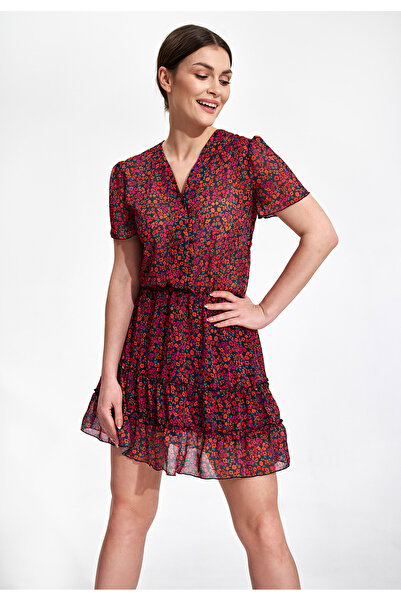 Figl Boho dress with colorful flowers - floral mini dress M862 L