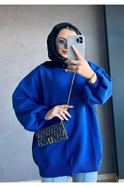 Gülce moda Women's Half-High Neck Balloon Sleeve Oversized Knitwear Sweater S...