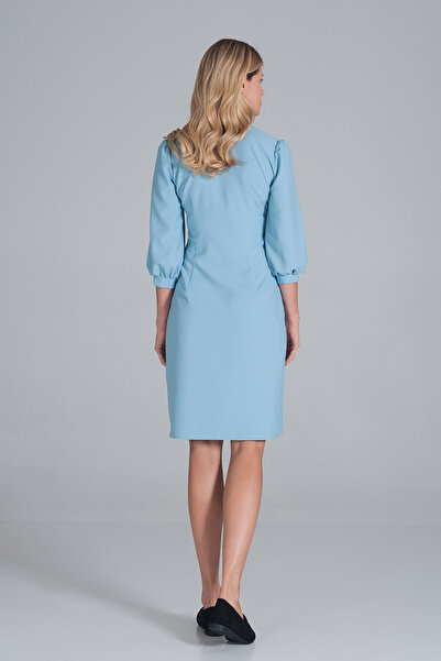 Figl Light blue shirt dress with 3/4 puff sleeves for everyday wear - M849 size L