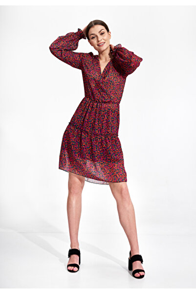 Figl Floral wrap dress with long sleeves - M859 size L/XL