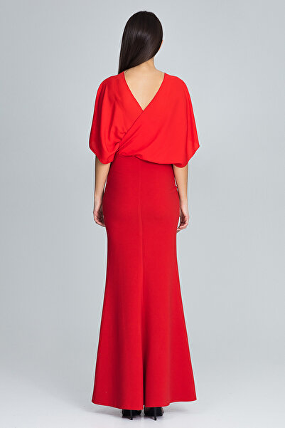 Figl Elegant red evening maxi dress with flared sleeves - M577 size XL