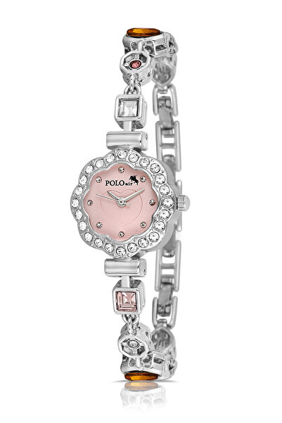 Polo Air Heart Dial Colorful Stone Band Women Wristwatch Silver Pink Pl-1575B2X