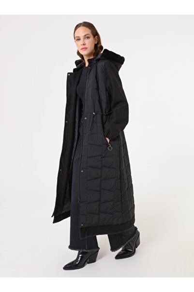 Refka Hooded Beli Tunnel Detailed Long Inflatable Coat - Black -
