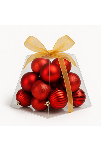 OEM Premium Christmas Globe Set – Pyramid Box with Gold Ribbon, 12 Decorative Globes, Various Colors