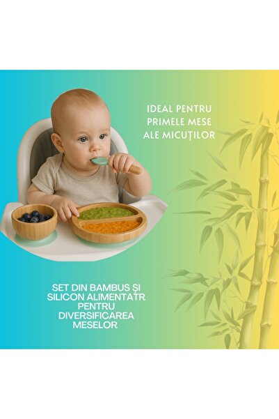 OEM Baby diversification set, bamboo plate and bowl with suction cup base, food-grade silicone