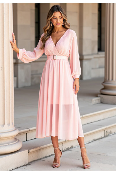Figl Elegant spring dress - Pleated dress - Pink dress M1141 size L/XL