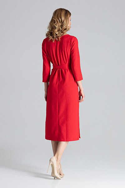 Figl Elegant and fashionable midi dress with belt and red slits - M631, size L
