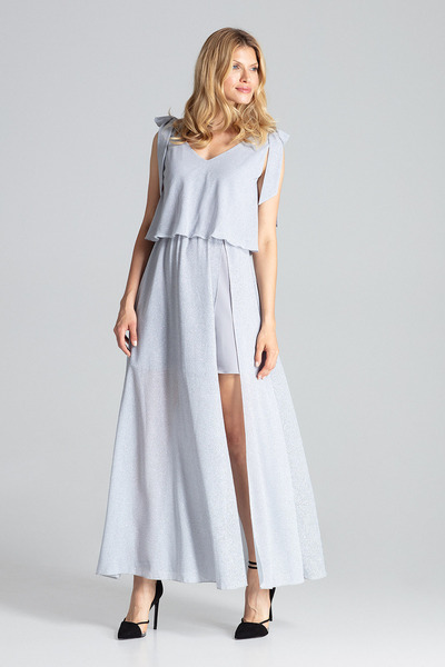 Figl Elegant gray dress with Slit and V-neck - M691 size S