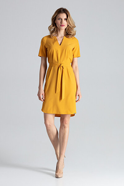 Figl Mustard dress with belt - Trendy summer dress M669 size M
