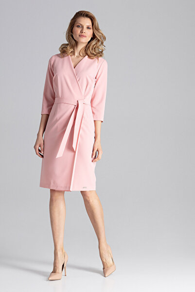 Figl Elegant wrap dress with pink belt - M654 size M