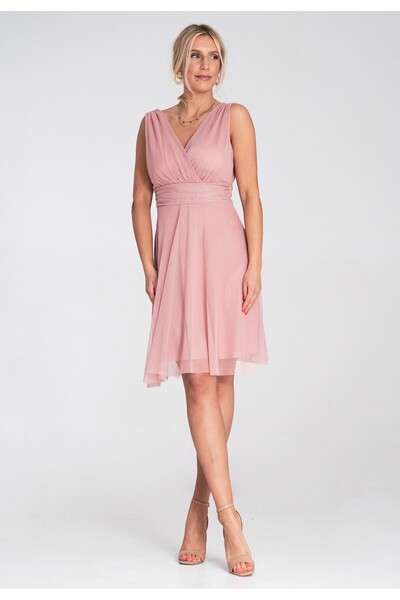 Figl Rochie elegantă de seară - Rochie de cocktail din plasă - Roz M1207 mări...