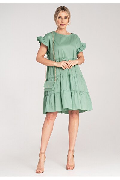 Figl Rochie de vară din bumbac - Rochie cu volane - Rochie verde M1182 mărime...