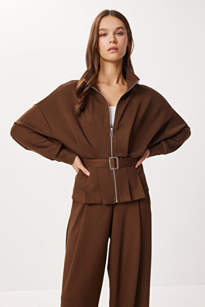 Lovelyİstanbul Belted Top and Bottom Modal Set Lby0024 Brown