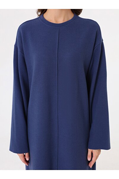 Benin Soft Buttoned Stitching Detailed Hijab Dress - Dark Night -