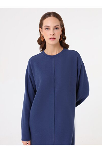 Benin Soft Buttoned Stitching Detailed Hijab Dress - Dark Night -