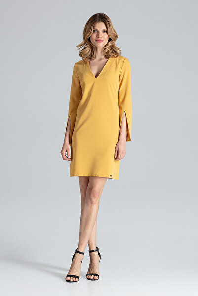 Figl Elegant yellow mini dress with slits on the sleeves - Evening dress M550 size S
