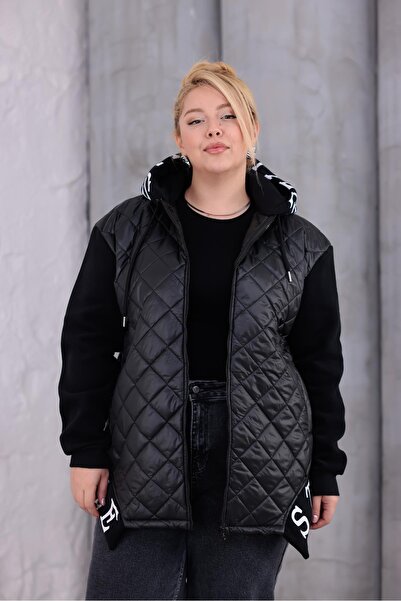 Siyezen Plus Size Quilted Striped Coat
