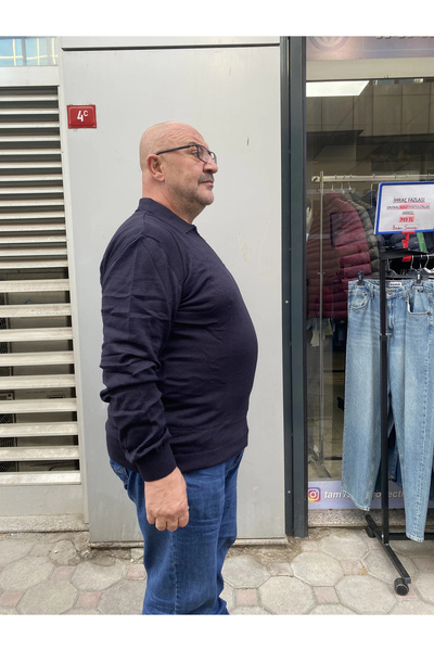 DURVEN Men's Plus Size Half Zip Knit Sweater - Navy Blue